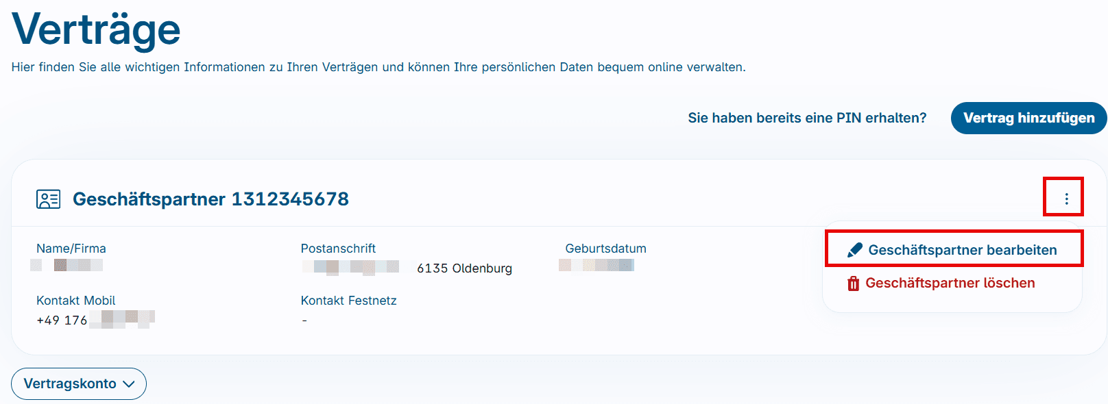 Maske Geschäftskunden ändern im Kundenportal der EWE NETZ