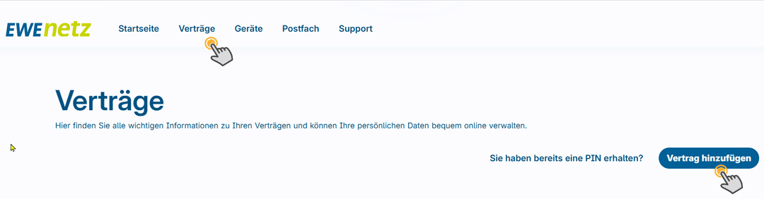 Maske Verträge hinzufügen Kundenportal